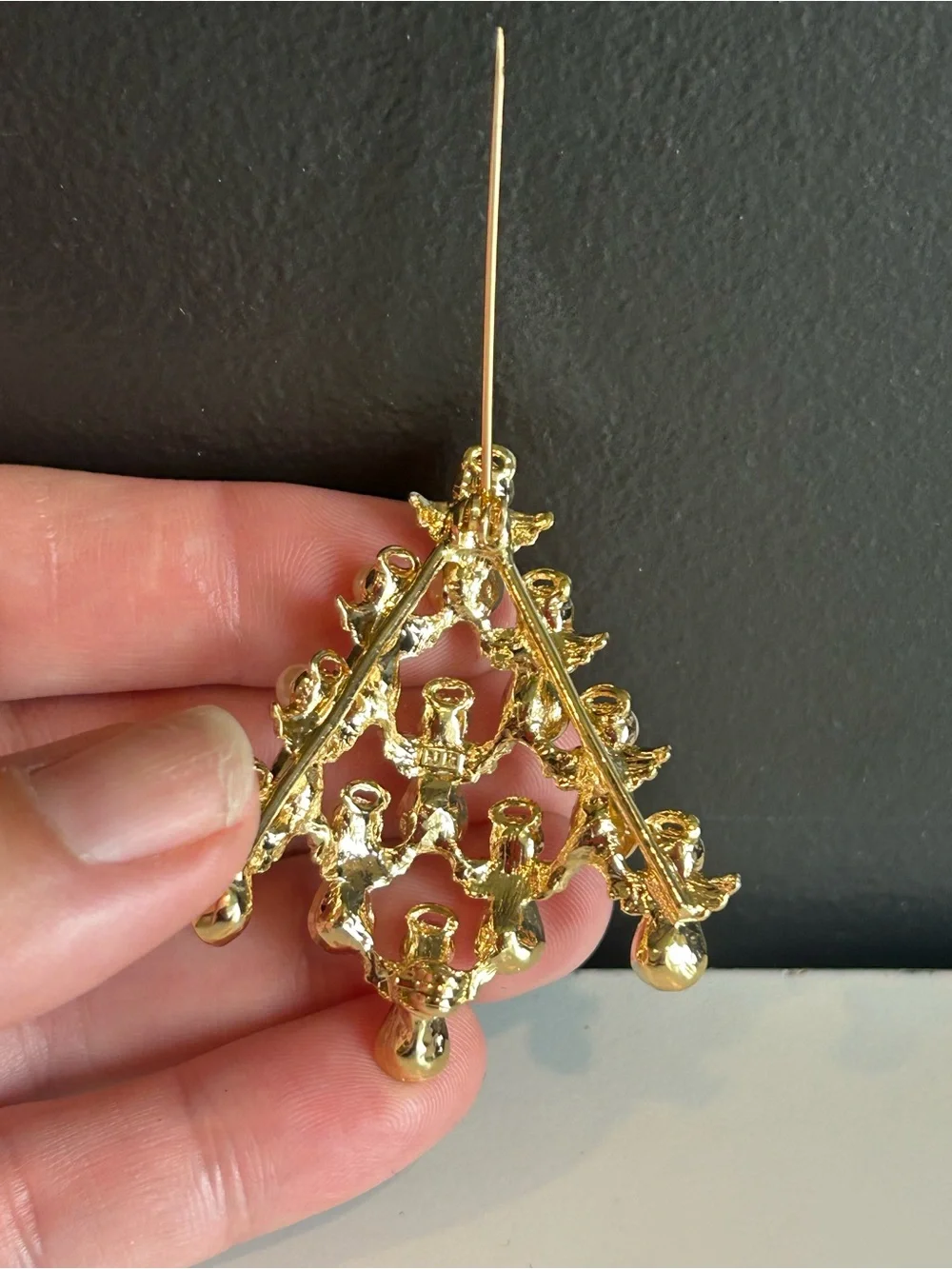 Vintage Nina Ricci NR Angel Christmas Tree Brooch Pearl Rhinestone Holiday